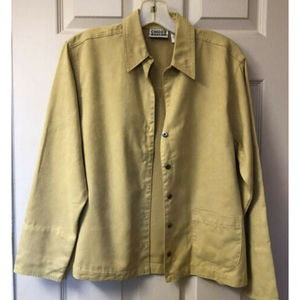Chicos Design Womens Short Jacket Sz 0 Yellow Button Front Suede Like Feel